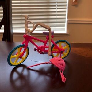 Barbie Kelly doll Pink and Yellow Toy Bicycle with helmet
